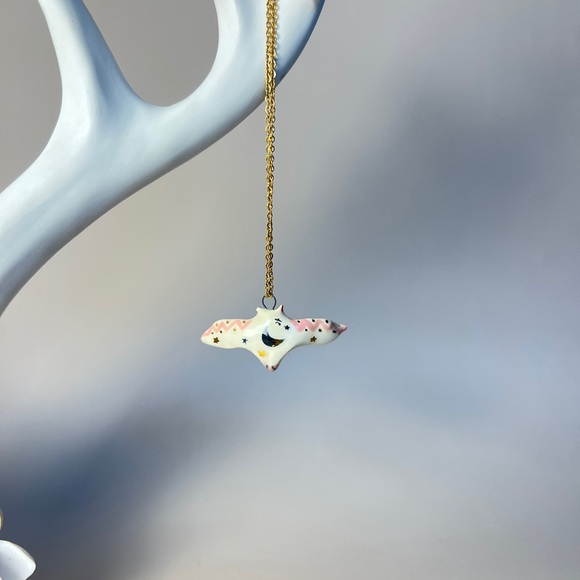 Handmade Ceramic Cute Owl Handpainted Porcelain Necklace - Picture 4 of 6